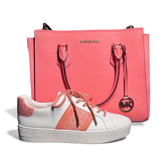 MICHAEL KORS POPPY LOGO STRIPE LACE UP SNEAKERS COLOR SHRBERT SIZE 11 - Picture 3 of 7